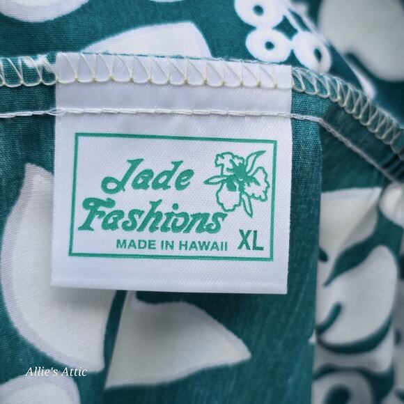 Jade Fashions Teal Blue Green White Tropical Floral Hawaiin Dress 80s 90s XL - Picture 7 of 8